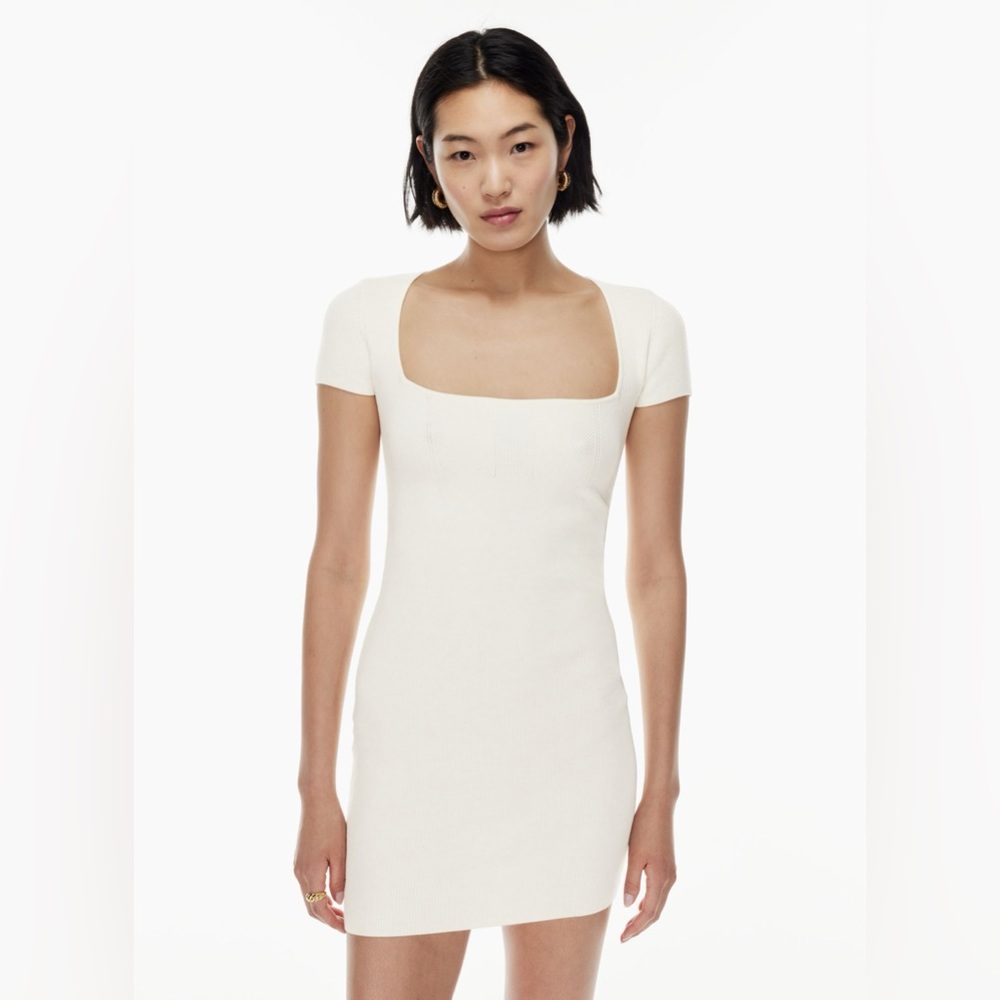 Aritzia Babaton Emerge Mini Dress White Birch Cream Ribbed Bodycon